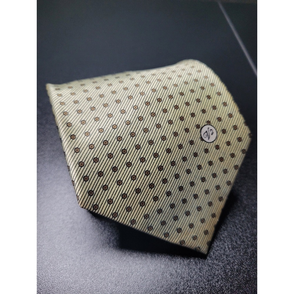 Versace Men's Necktie Gold Geometric Silk 3.75" x 58" Good